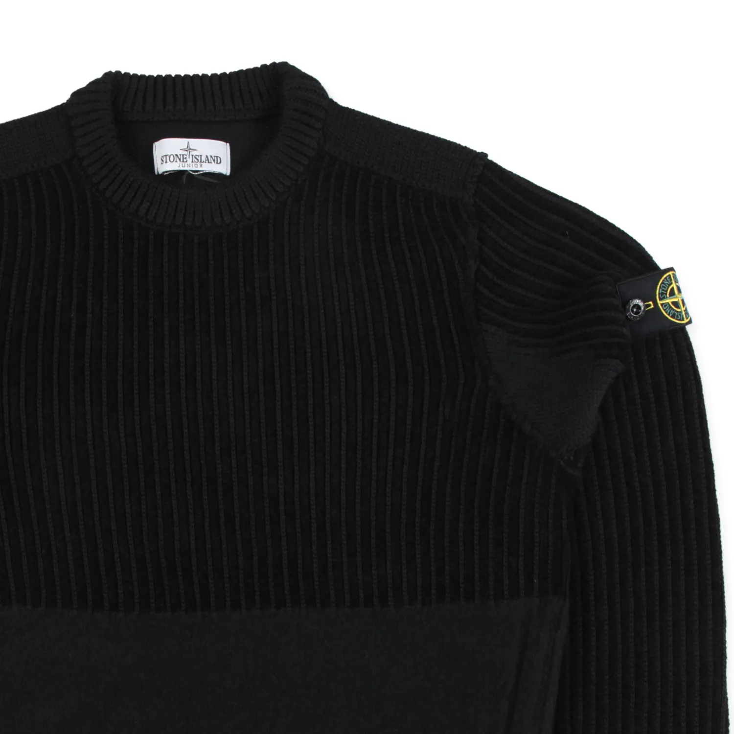 Stone Island Black Wool Pullover With Logo Patch