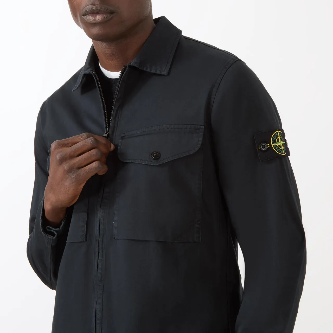 STONE ISLAND Casual Zip Overshirt - Navy