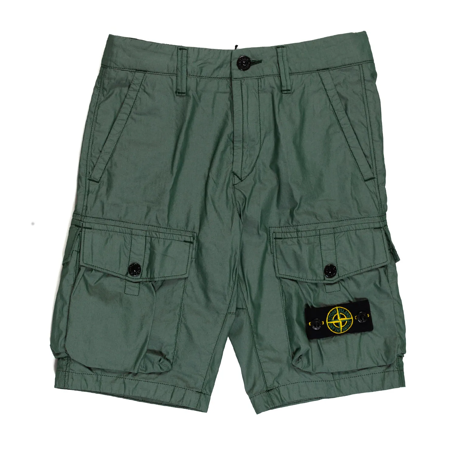 Stone Island Dark Green Cargo Bermuda Shorts With Compass Logo Patch