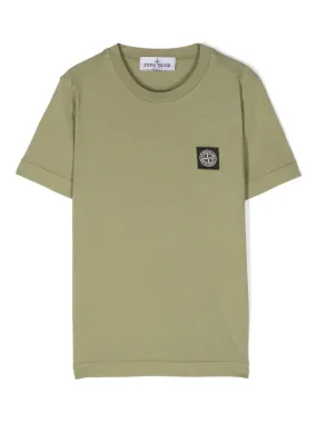 STONE ISLAND JUNIOR Light Green T-Shirt With Logo Patch