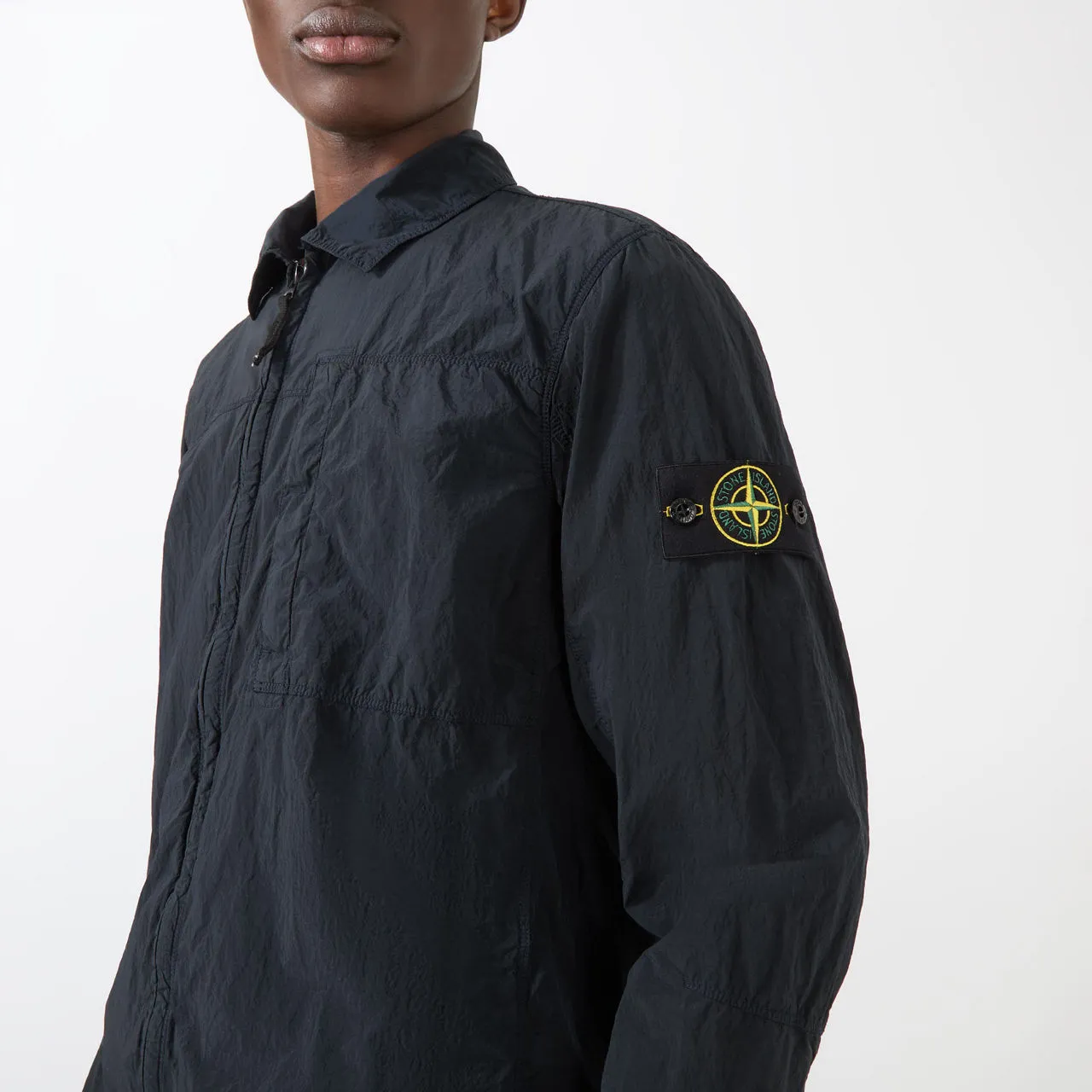 STONE ISLAND Logo Textured Overshirt - Navy