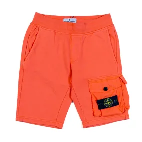 Stone Island Orange Cargo Sweatshorts With Compass Logo Patch