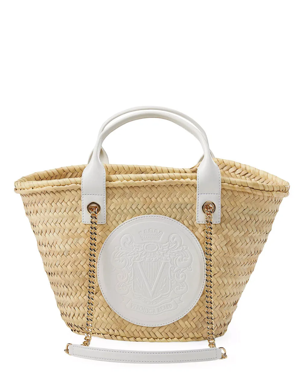 Straw Crest Patch Tote in White