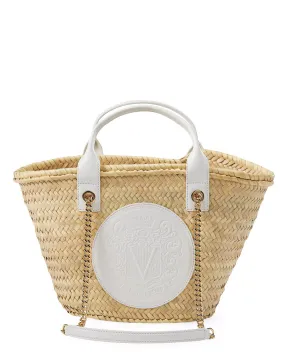 Straw Crest Patch Tote in White