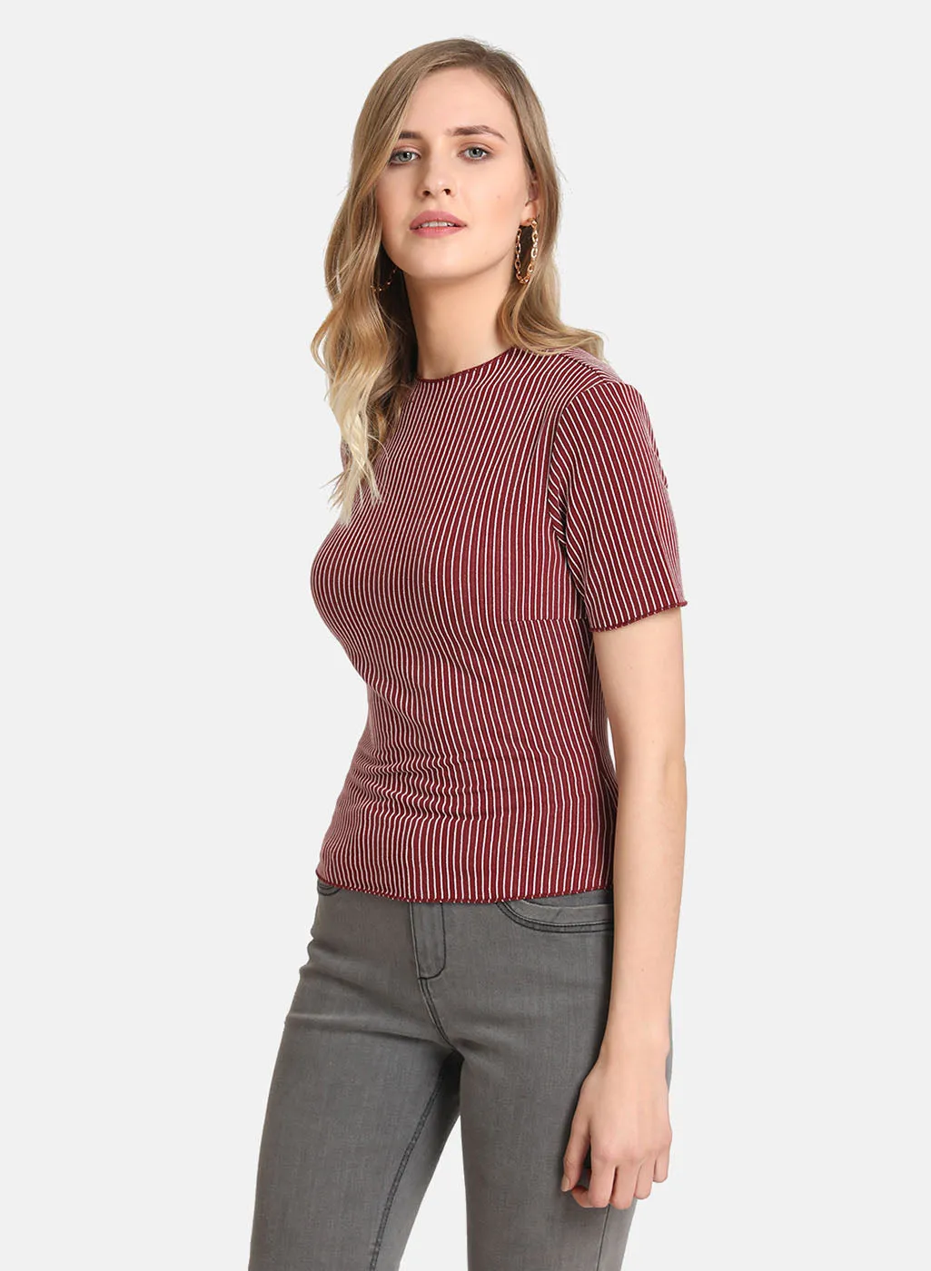 Striped Stretchable  T-Shirt