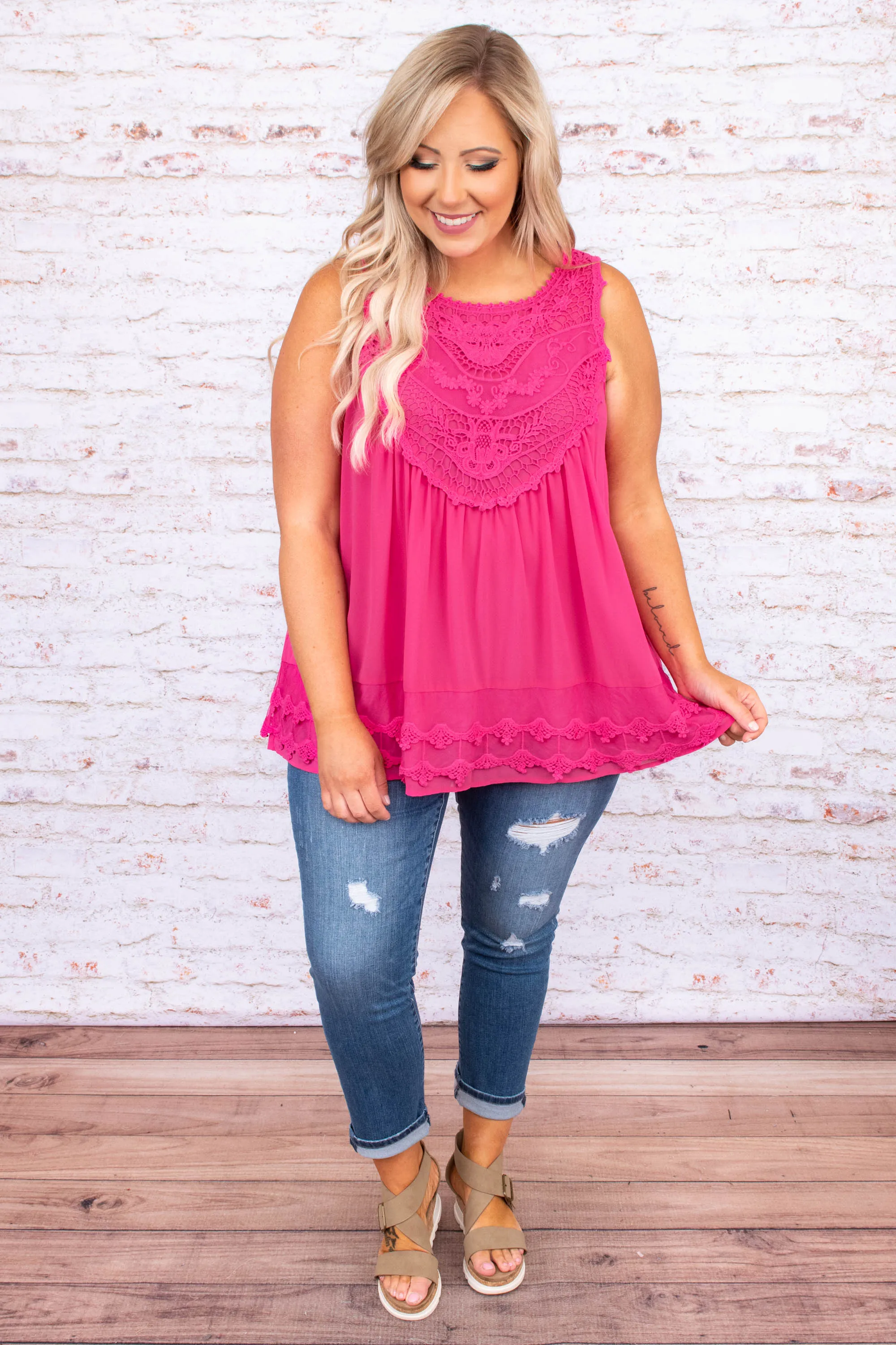 Sweet Charm Tank, Hot Pink