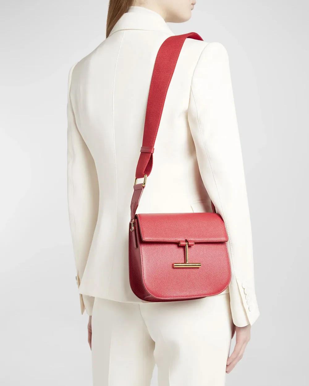 Tara Mini Grain Leather Crossbody in Red