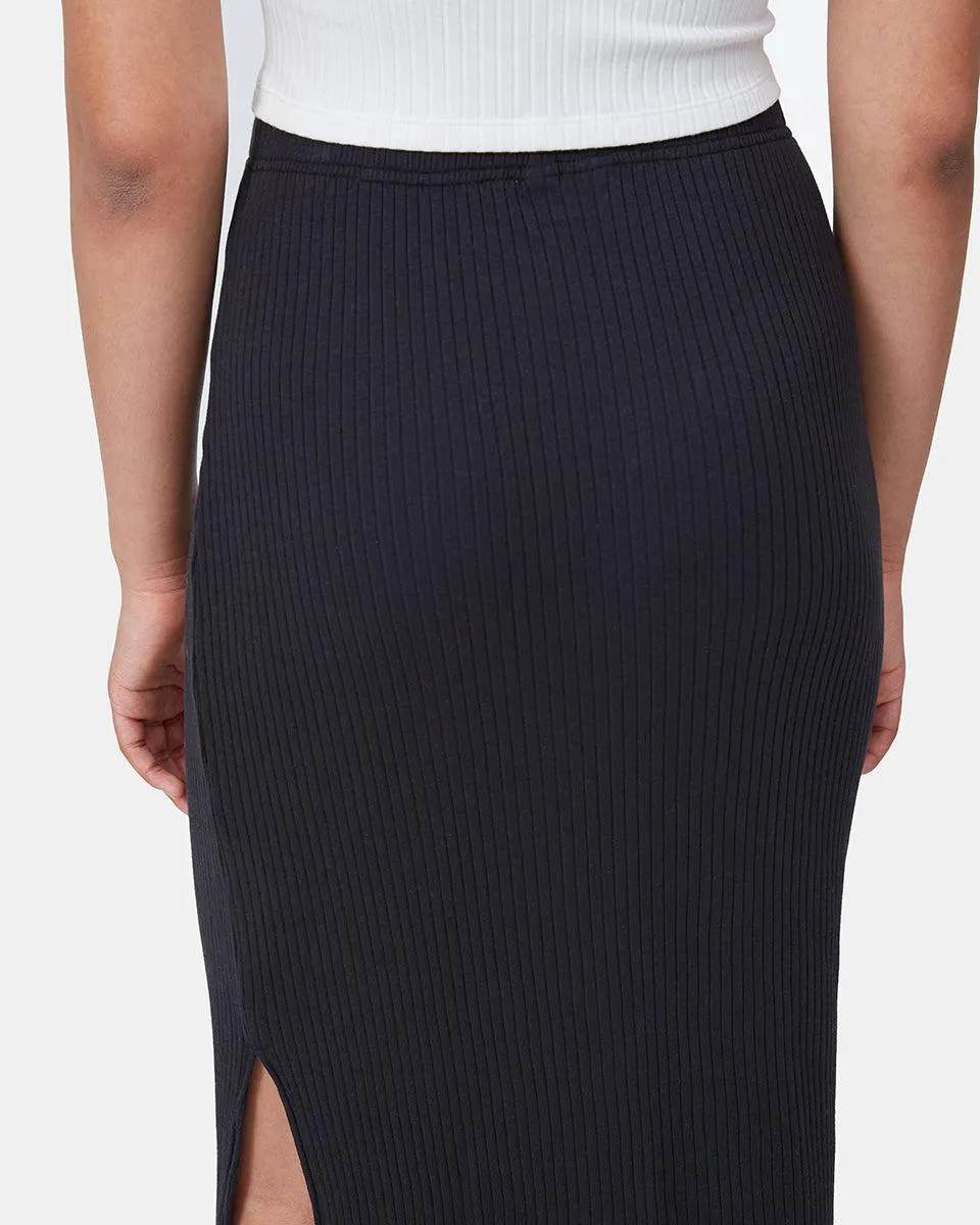 Tentree Knit Rib Skirt In Meteorite Black