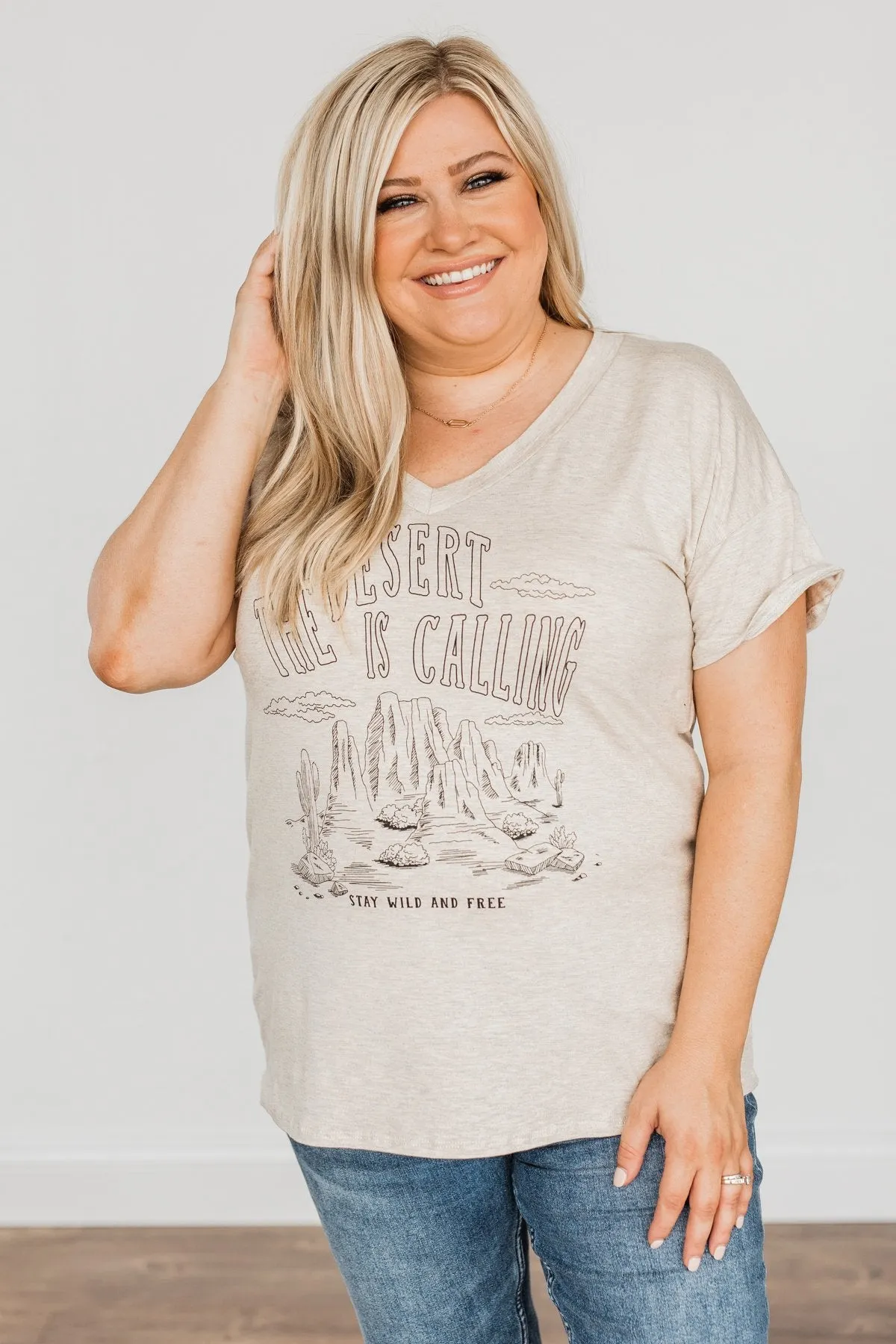 The Desert Is Calling Graphic Top- Oatmeal