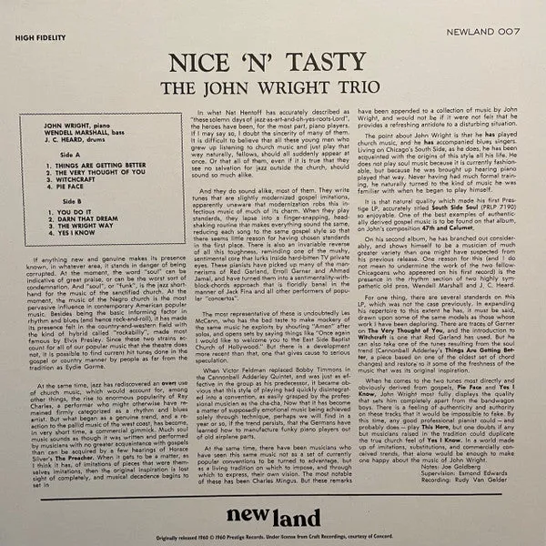 The John Wright Trio ~ Nice 'N' Tasty