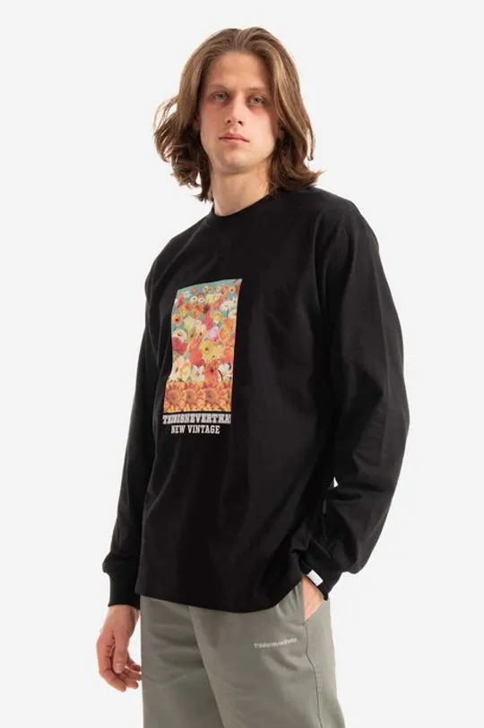 thisisneverthat cotton longsleeve top Flower Collage L/S Tee black color