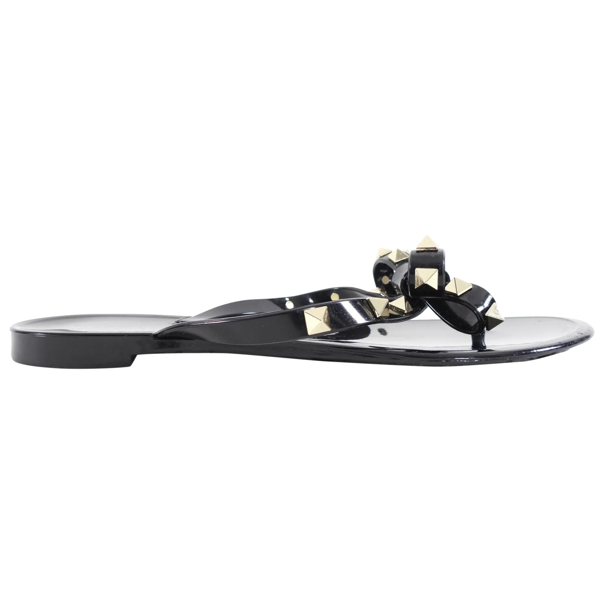 Valentino Black Jelly Bow Rock Stud Flip Flops - 36