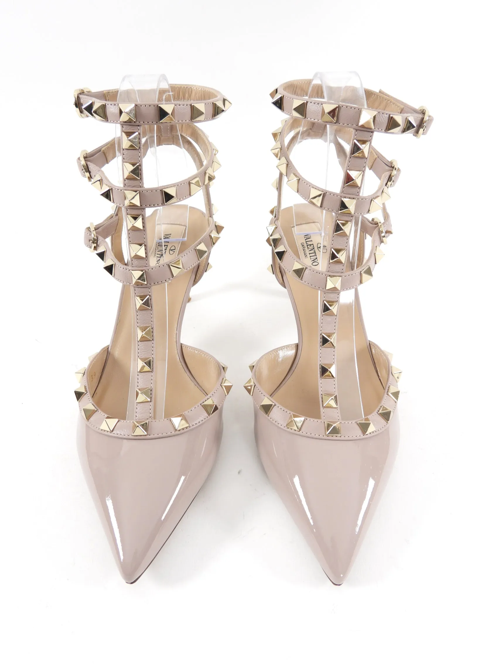 Valentino Rock Stud Patent Beige Taupe Cage Heels - 39 / 8