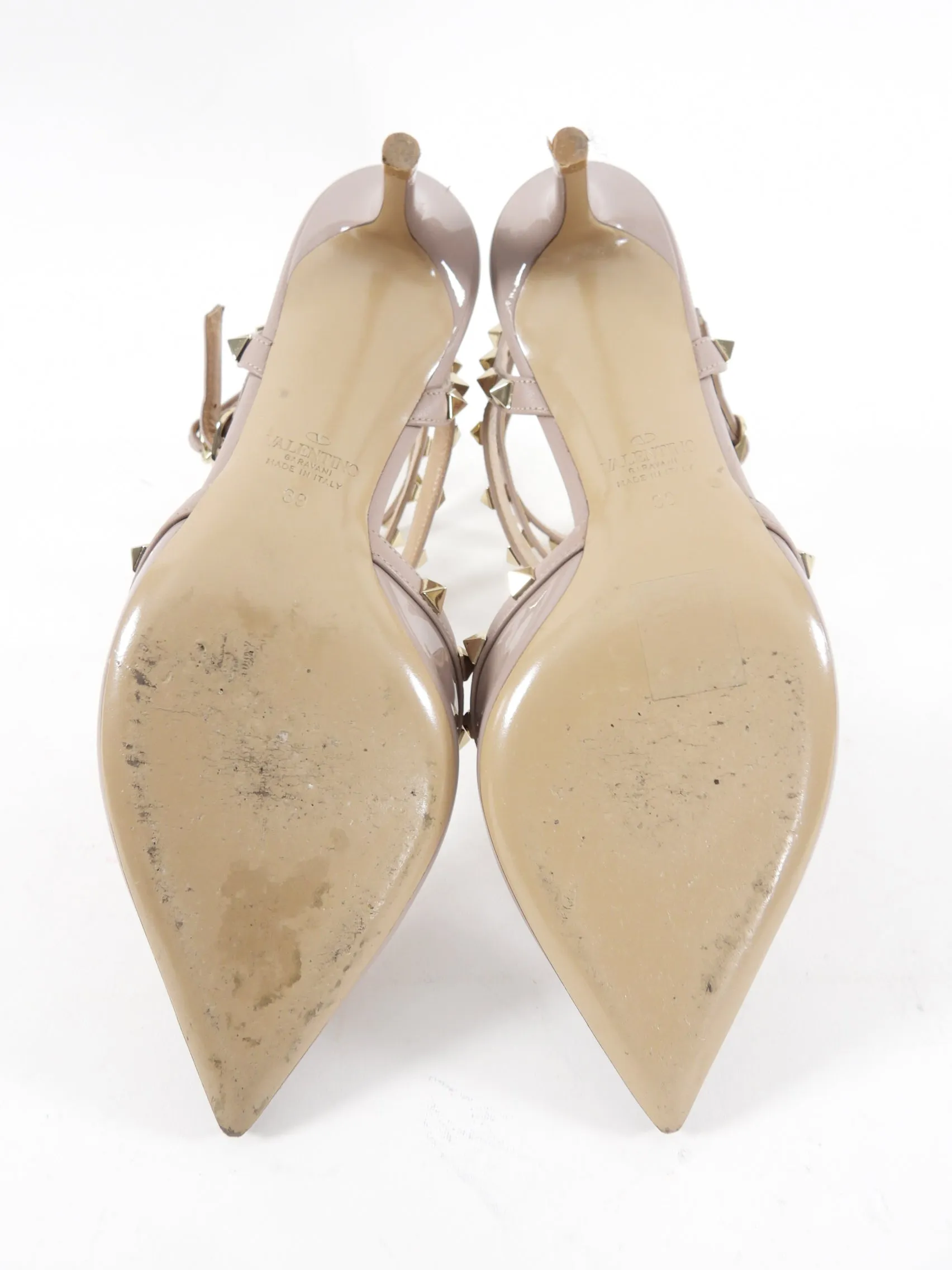 Valentino Rock Stud Patent Beige Taupe Cage Heels - 39 / 8