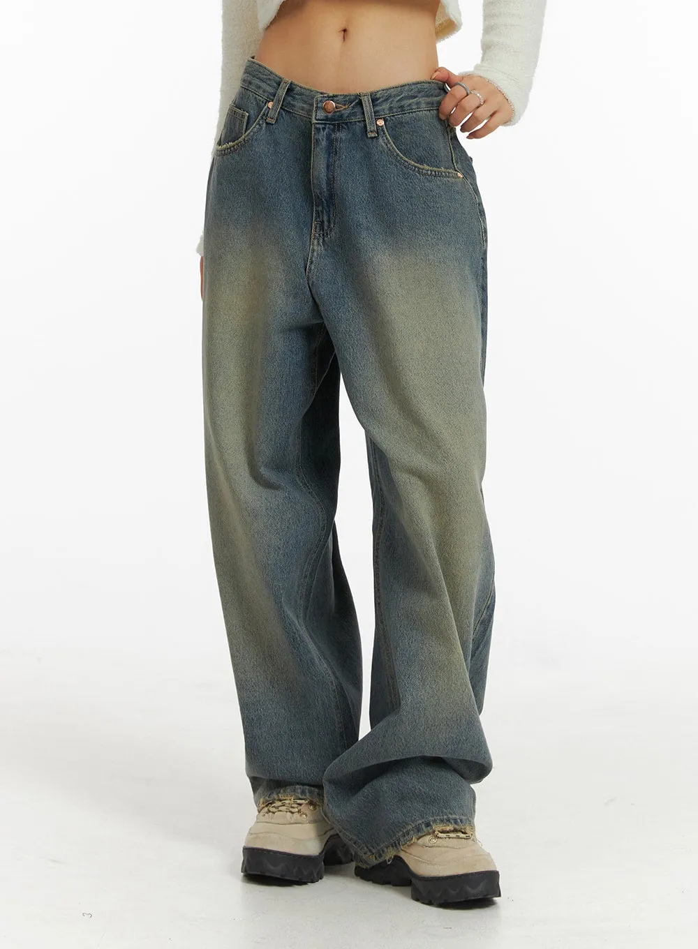 Wide Washed Denim Jeans CJ418