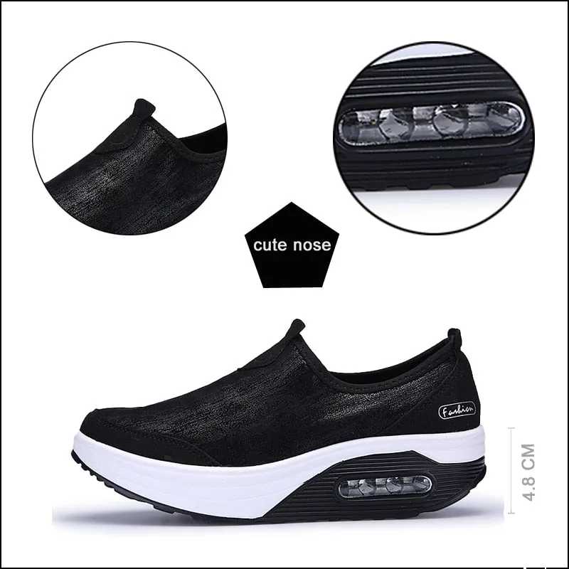 Women's Autumn Black Cotton Flat Platform Slip-on Ballet Casual Shoes