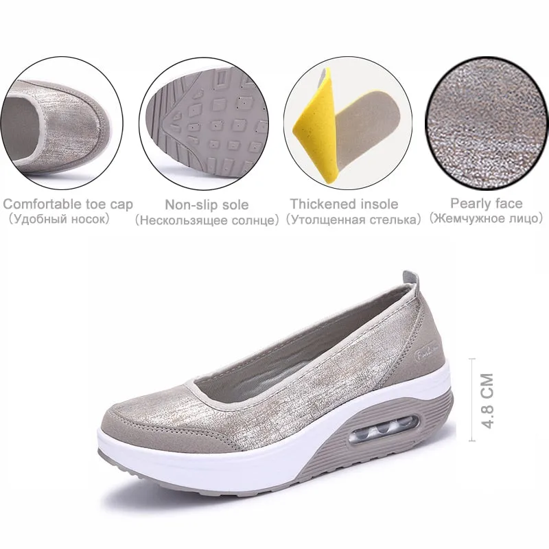 Women's Autumn Gray Cotton Flat Platform Round Toe Ballet Shoes