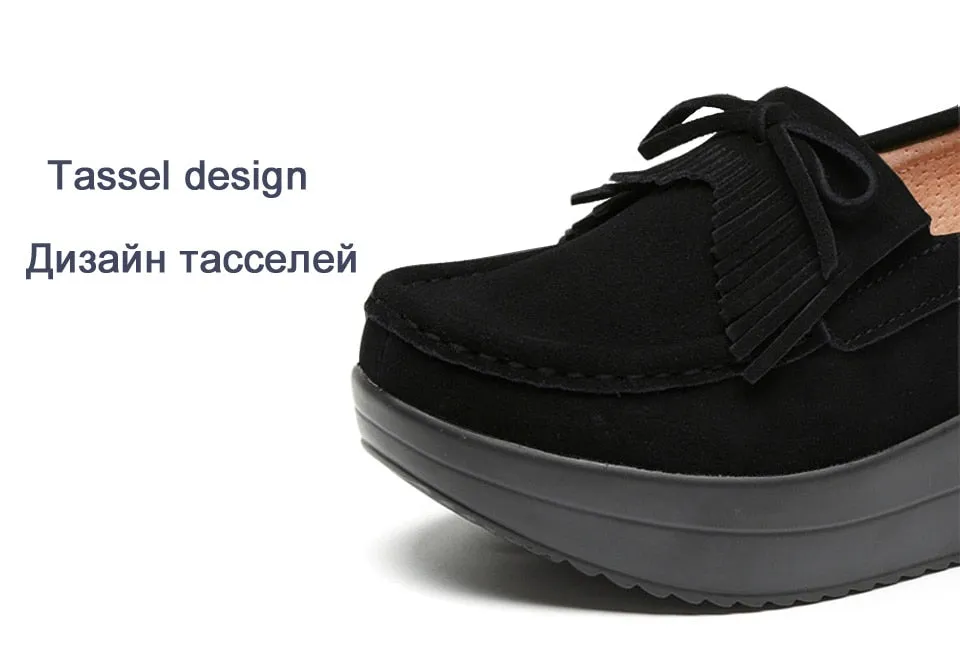 Women's Black Genuine Leather Handmade Moccasins Slip-on Casual Shoes