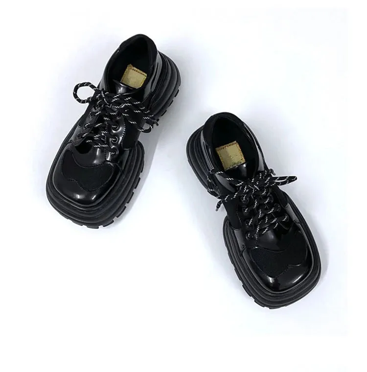 Women's Japanese Style Thick-soled Square Toe Lace-up Casual Shoes