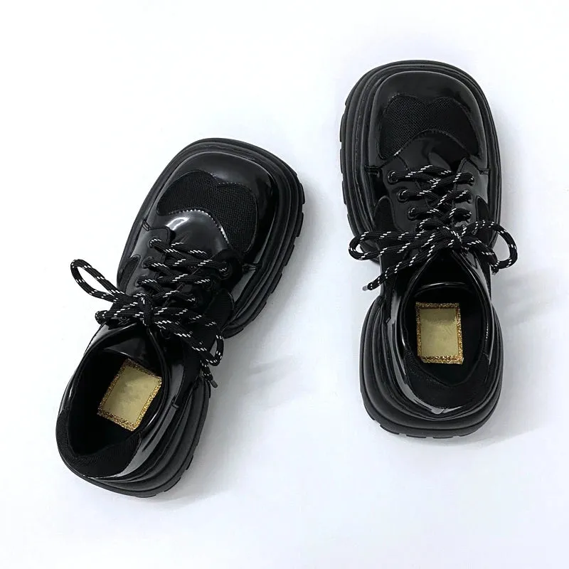 Women's Japanese Style Thick-soled Square Toe Lace-up Casual Shoes