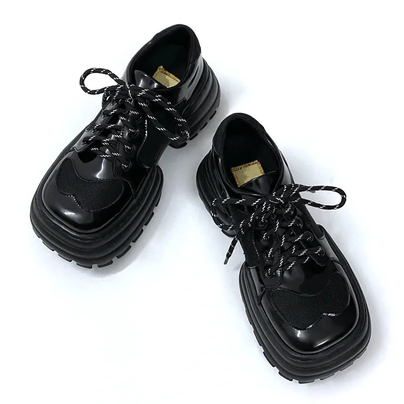 Women's Japanese Style Thick-soled Square Toe Lace-up Casual Shoes