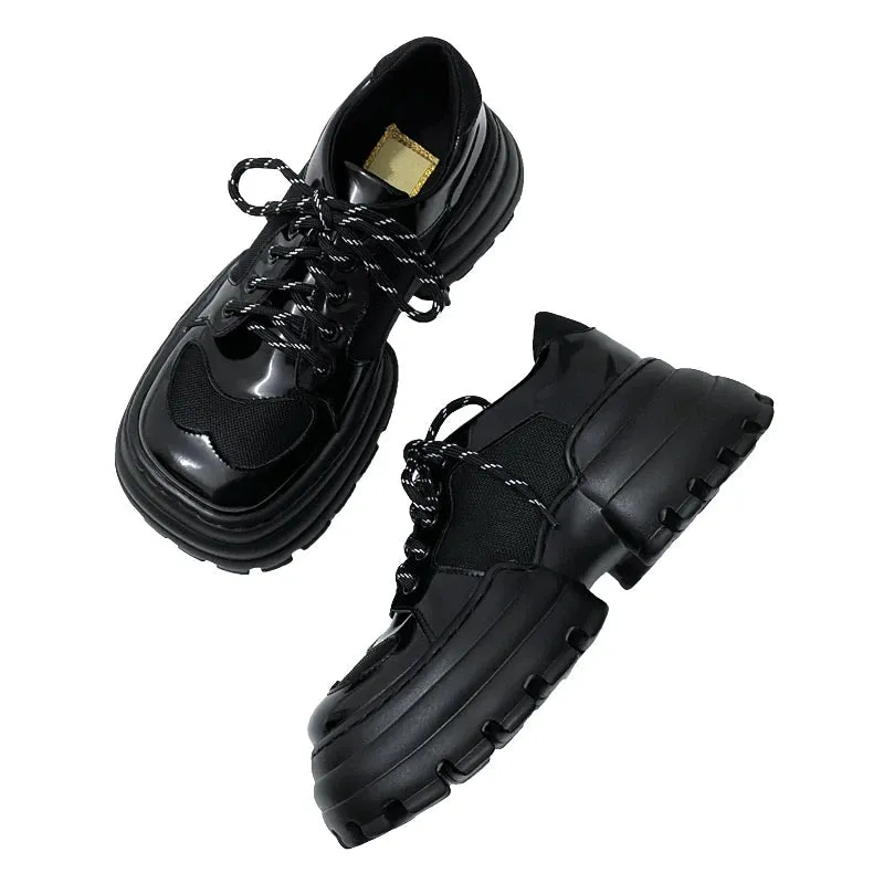 Women's Japanese Style Thick-soled Square Toe Lace-up Casual Shoes