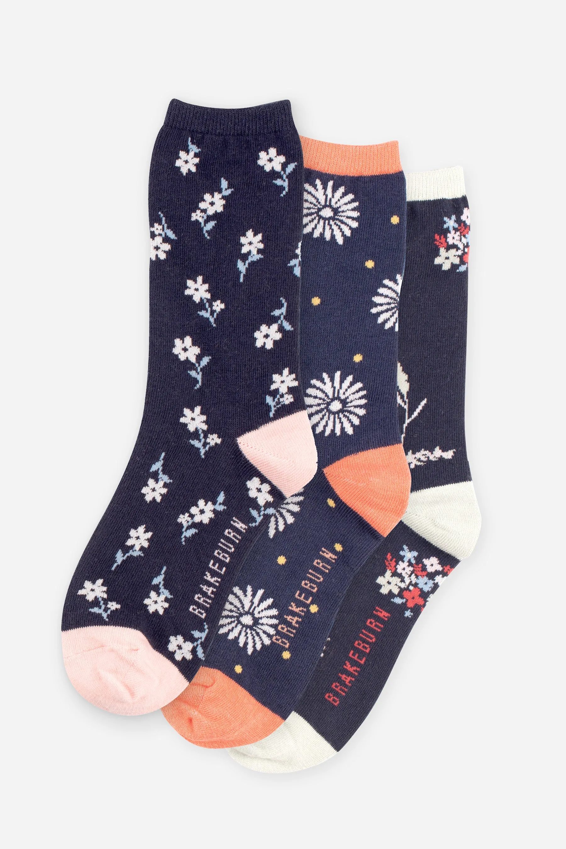 Women's Navy Floral Socks 3 Pack