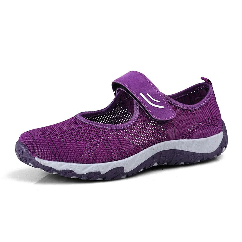 Women's Purple Round Toe Hook and Loop Mary Janes Flat Casual Shoes