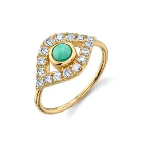 YELLOW-GOLD & PAVE DIAMOND EXTRA-LARGE TURQUOISE EVIL EYE RING